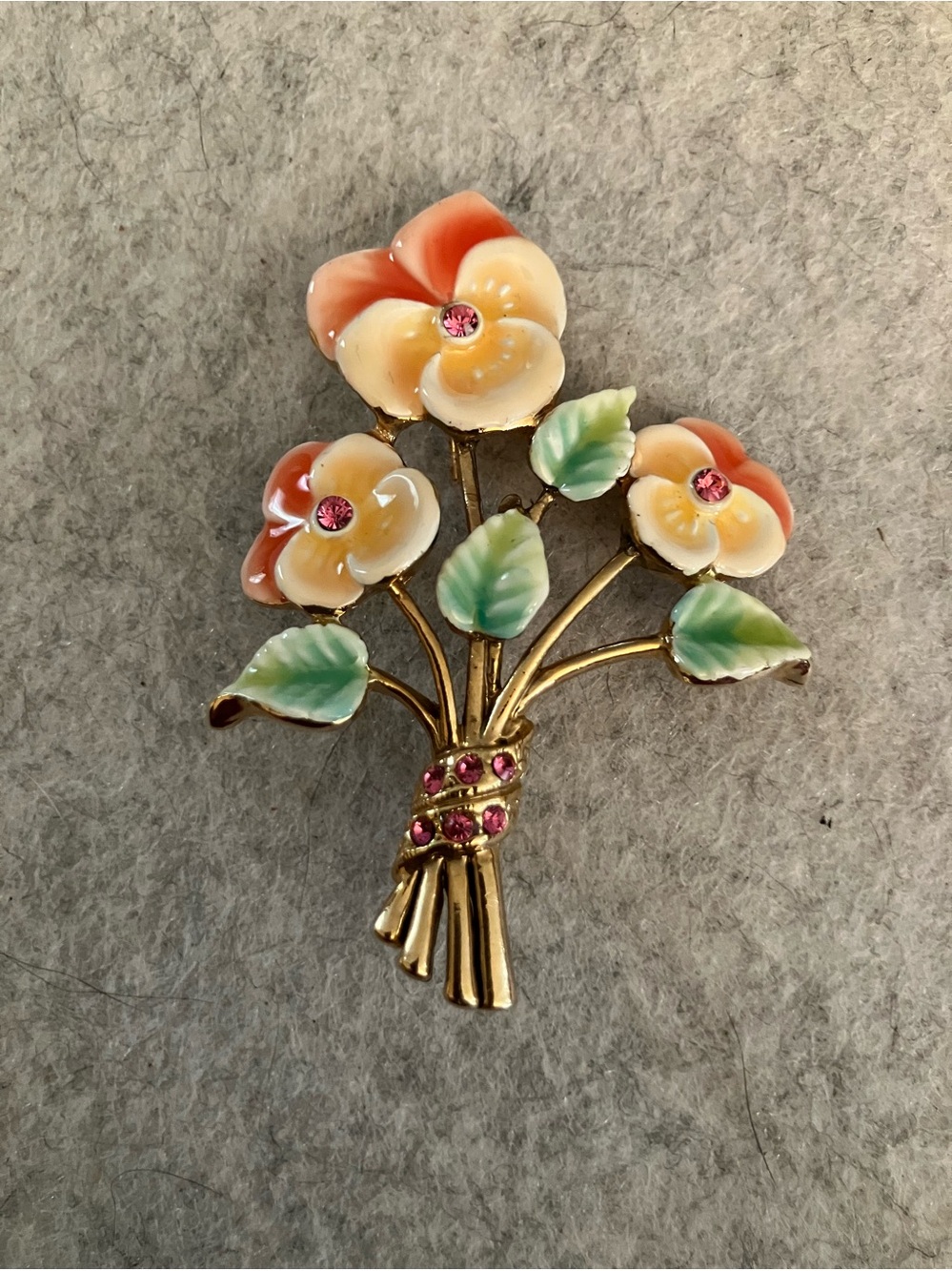 Monet Signed Vintage Enamel Floral Bouquet Brooch
